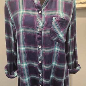 Foxcroft Plaid Shirt in Purple and Green